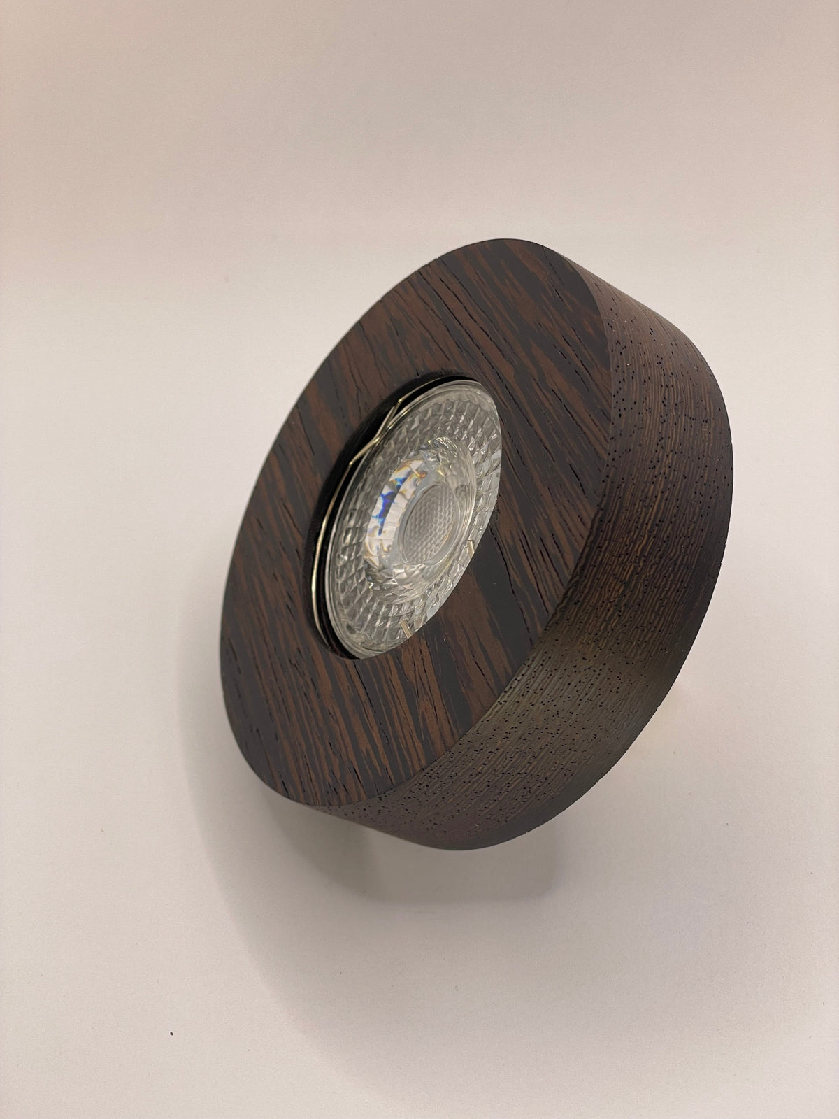 wood led ceiling spotlight wenge perspective view displaying dark espresso wood texture