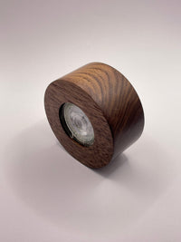 wood led ceiling spotlight american walnut side view showing dark hardwood cylinder