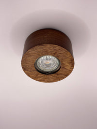 wood led ceiling spotlight sapelli front view with gu10 led light fixture