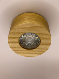 wood led ceiling spotlight white ash front view with gu10 bulb inside fixture